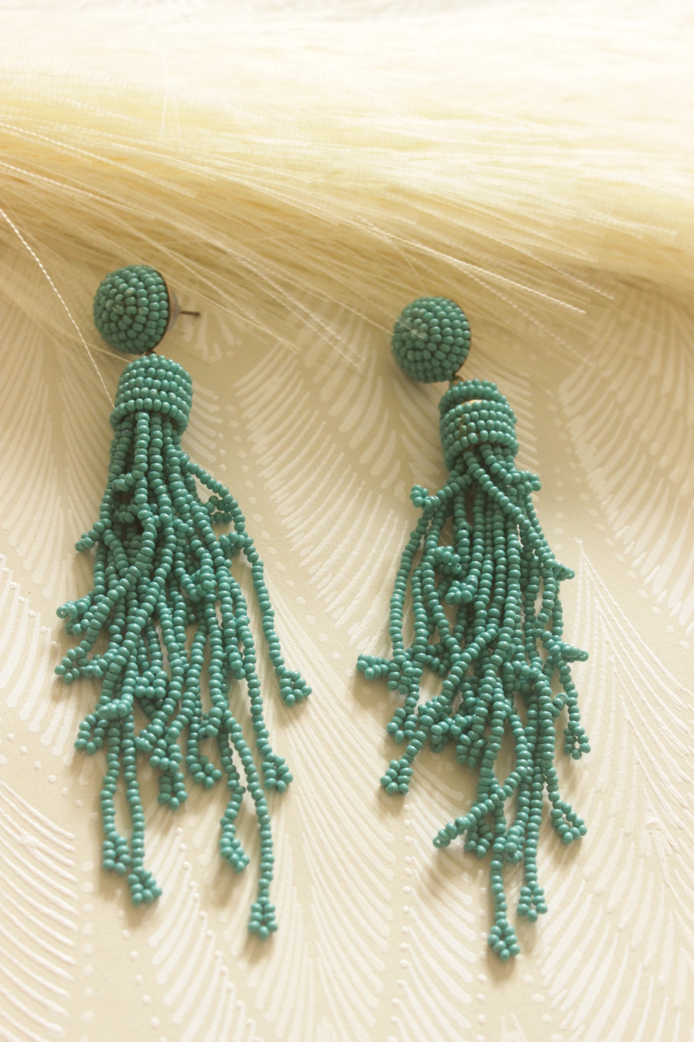 Ocean Breeze Hand Beaded Tassel Earrings