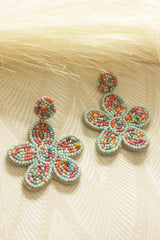 Multi-Color Hand Beaded Flower Earrings