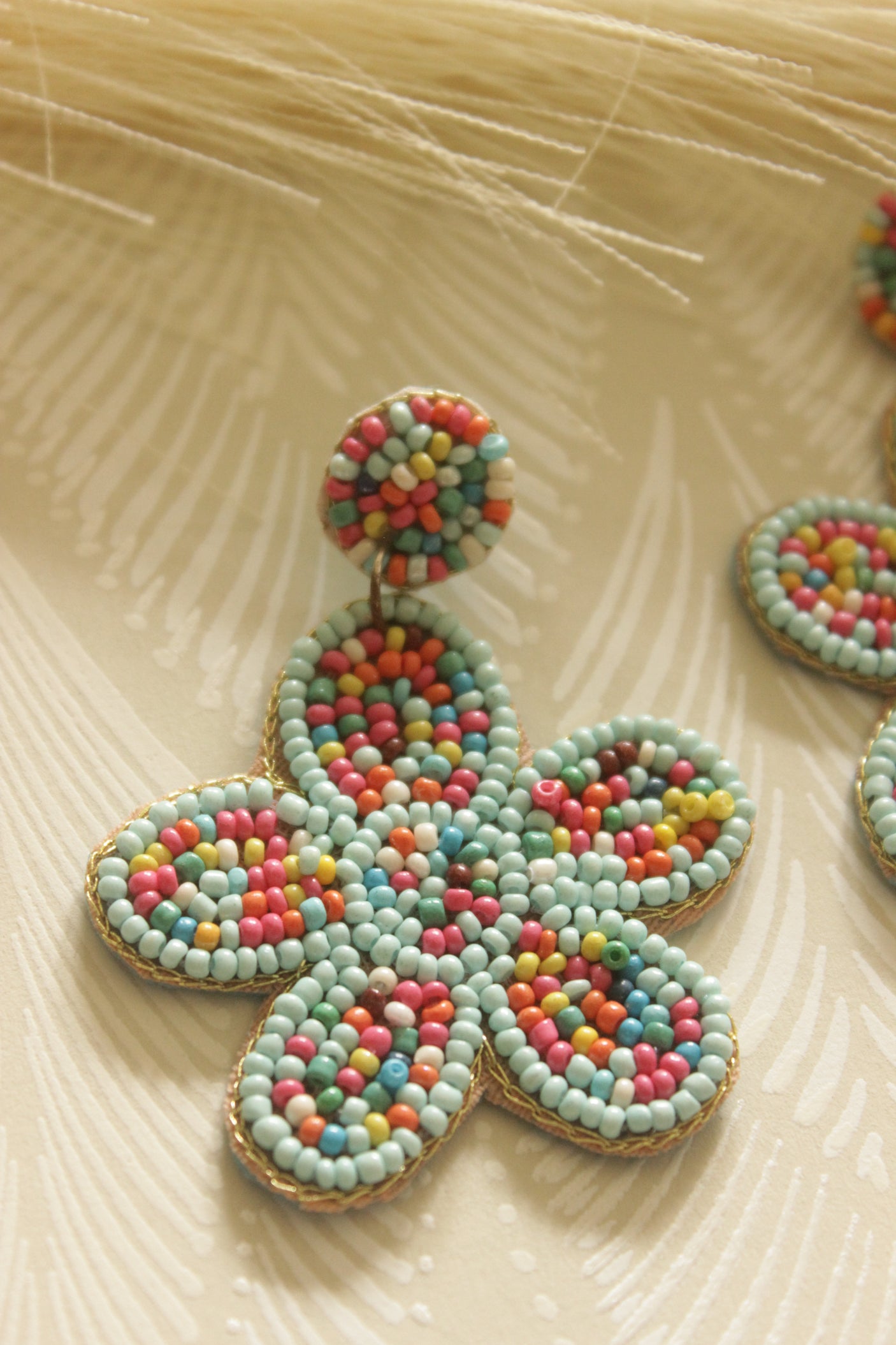 Multi-Color Hand Beaded Flower Earrings