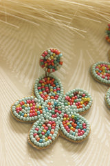Multi-Color Hand Beaded Flower Earrings