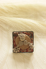 Handcrafted Kalamkari Fabric and Jute Statement Adjustable Ring