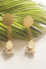 Long Chain Drop Earrings with Ivory Teardrop Stone and Pearl Cluster
