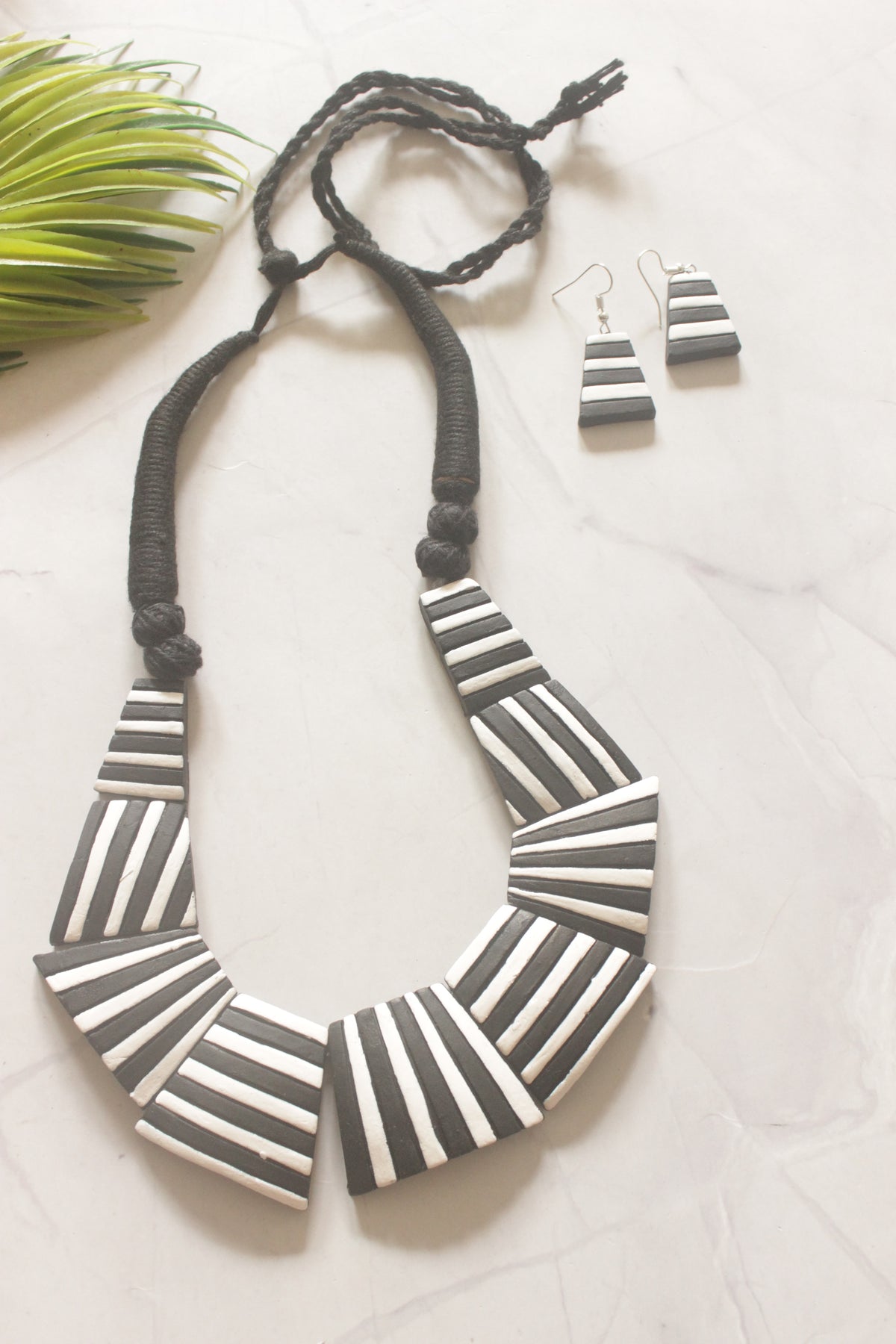 Monochrome Handcrafted Terracotta Clay Choker Necklace Set