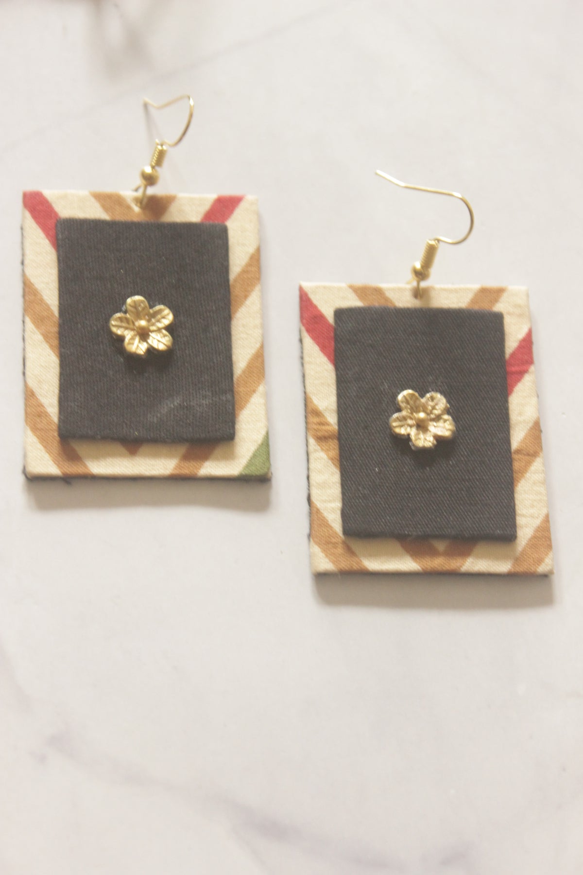 Fabric Hand Painted Necklace Set with Metal Charms and Adjustable Closure