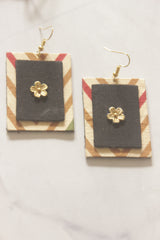Fabric Hand Painted Necklace Set with Metal Charms and Adjustable Closure