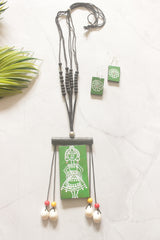 Green Warli Hand Painted Tribal Woman Terracotta Clay Necklace Set
