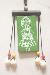 Green Warli Hand Painted Tribal Woman Terracotta Clay Necklace Set