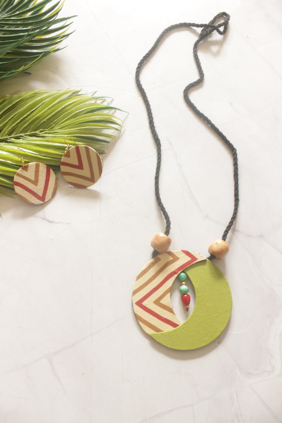 Vibrant Hand Painted Fabric Crescent Moon Necklace Set