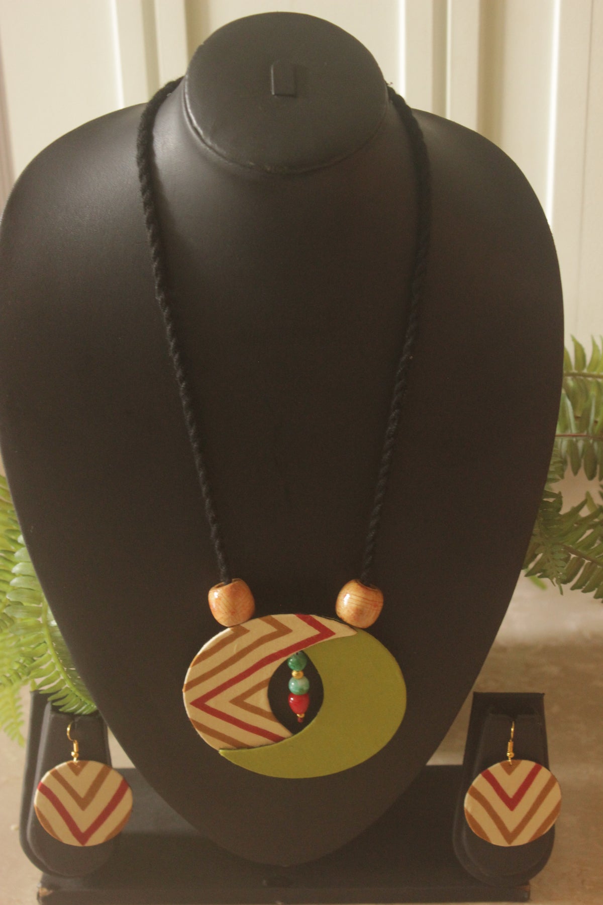 Vibrant Hand Painted Fabric Crescent Moon Necklace Set