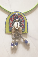 Shades of Green and Blue Hand Painted Fabric Choker Necklace Set