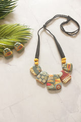 Hand Painted Abstract Motifs Terracotta Clay Necklace Set