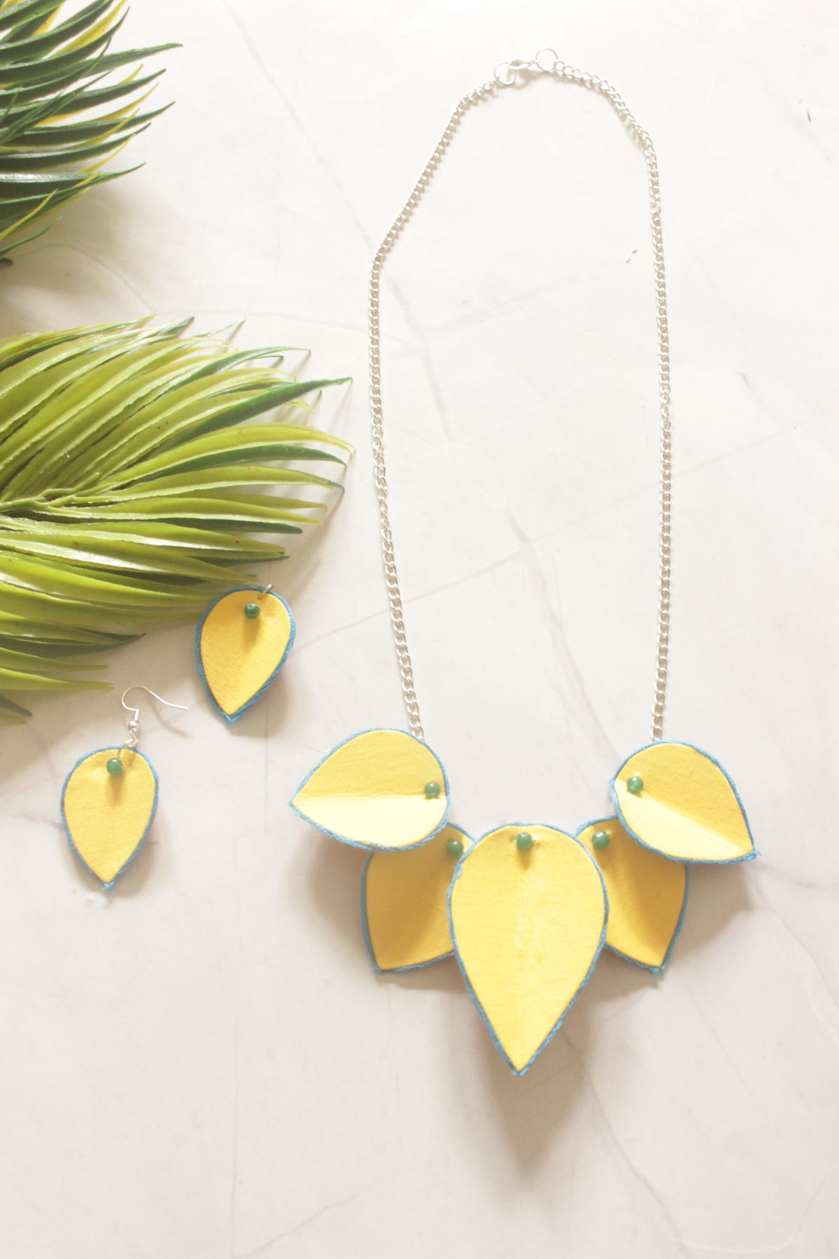 Yellow Flower Petals Handmade Fabric Necklace Set