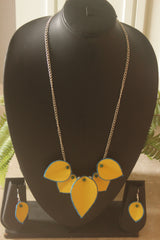 Yellow Flower Petals Handmade Fabric Necklace Set