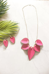 Pink Flower Petals Handmade Fabric Necklace Set