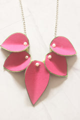 Pink Flower Petals Handmade Fabric Necklace Set