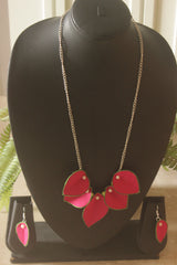 Pink Flower Petals Handmade Fabric Necklace Set