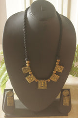 Antique Gold Warli Dancing Figures Handmade Terracotta Clay Choker Necklace Set