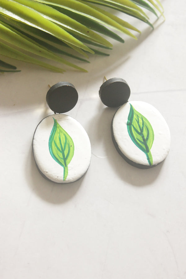 Leaf Hand Painted Terracotta Clay Earrings