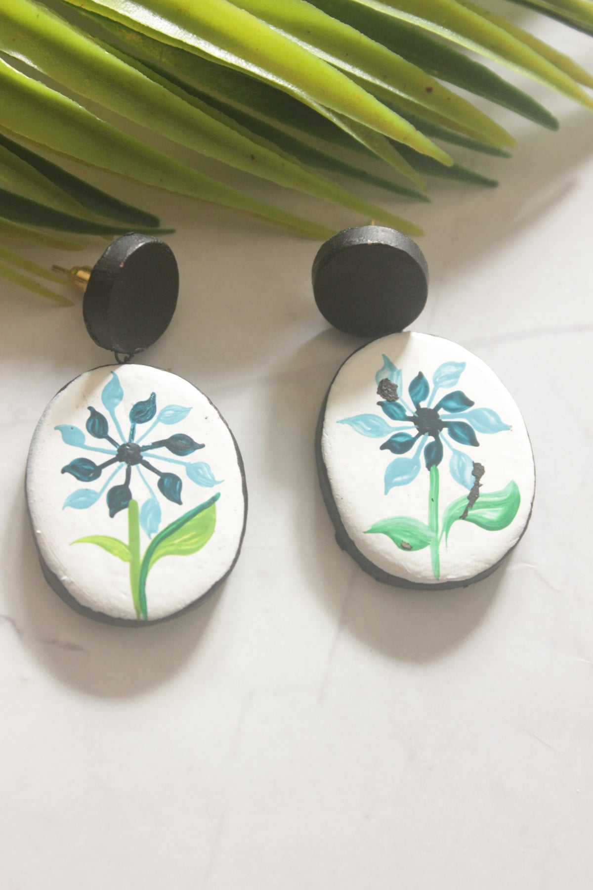 Flower Hand Painted Terracotta Clay Earrings