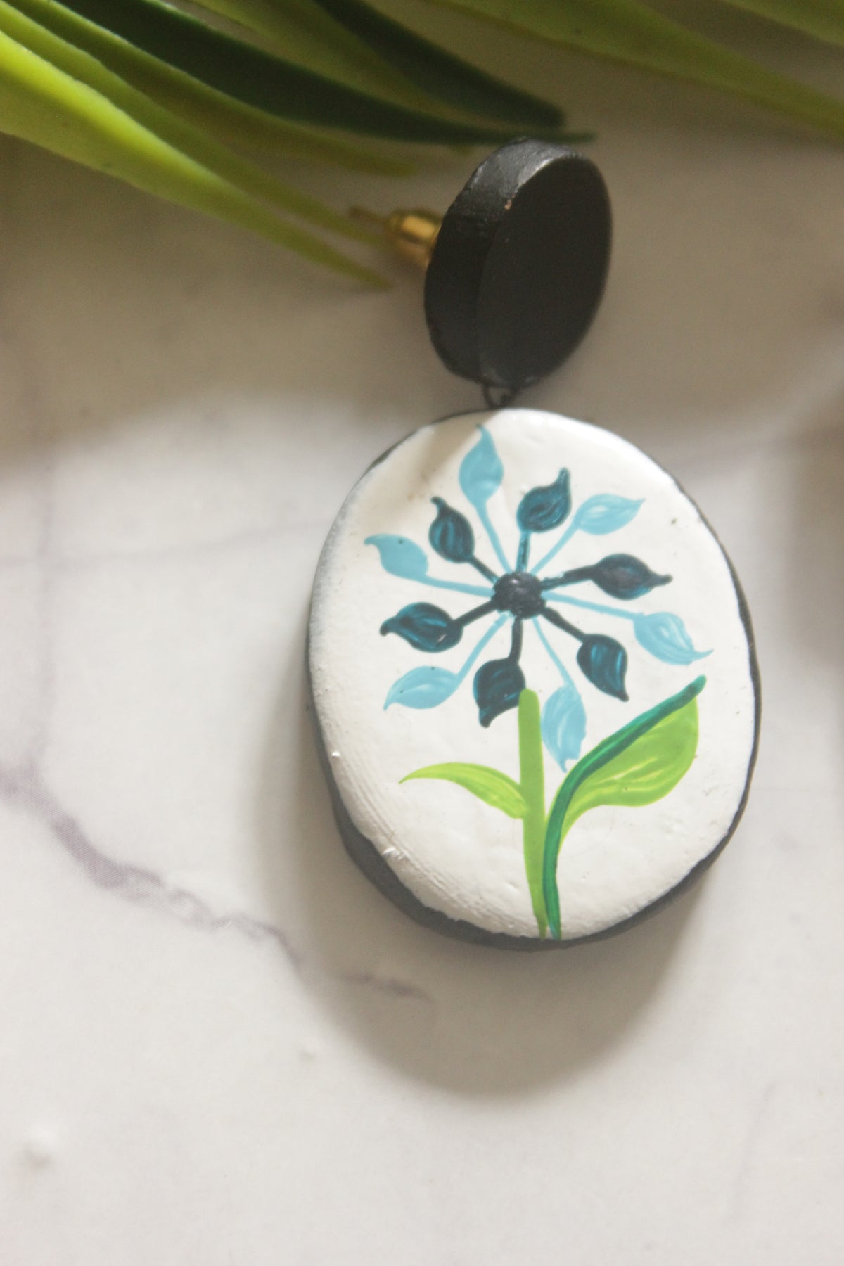 Flower Hand Painted Terracotta Clay Earrings