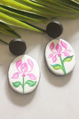Lotus Hand Painted Terracotta Clay Earrings
