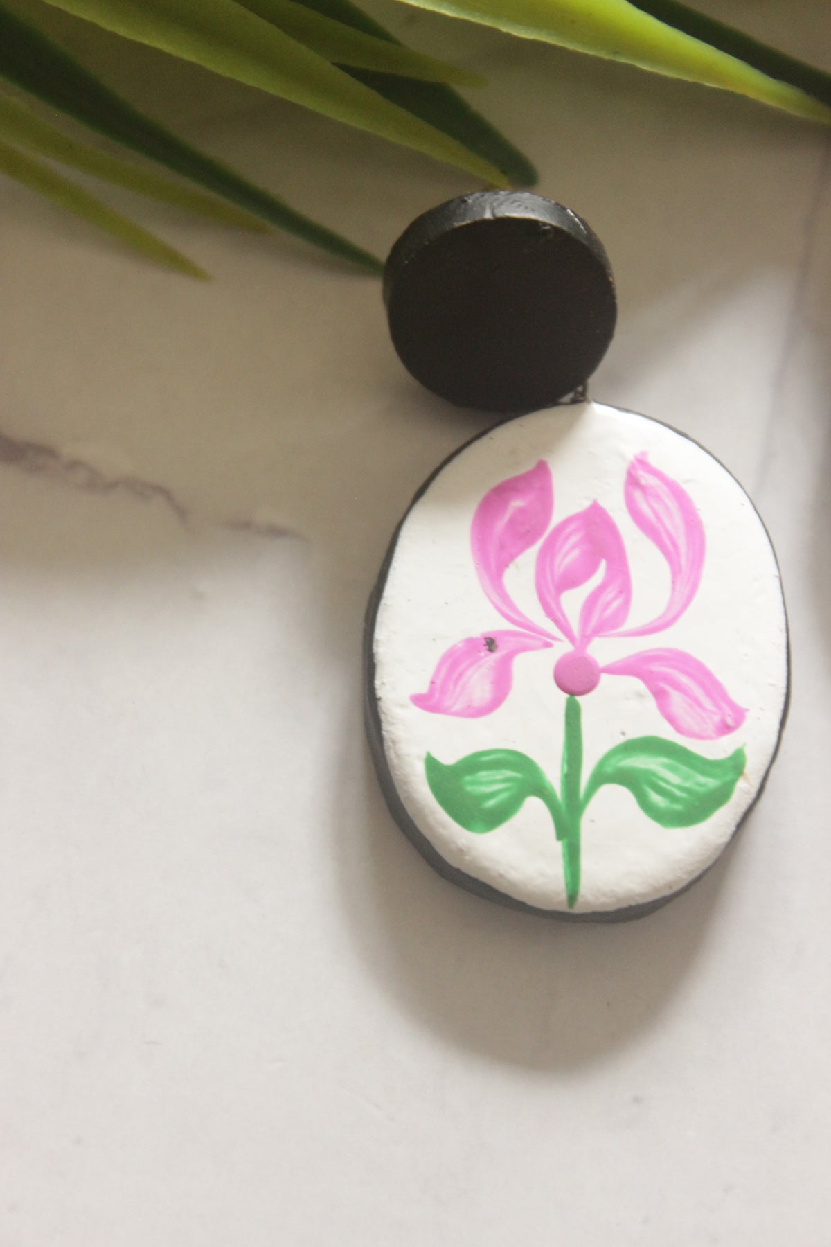 Lotus Hand Painted Terracotta Clay Earrings