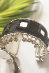 Metal and Fabric Bangles with Mirror and Ghungroos - Set of 2