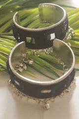 Metal and Fabric Bangles with Mirror and Ghungroos - Set of 2