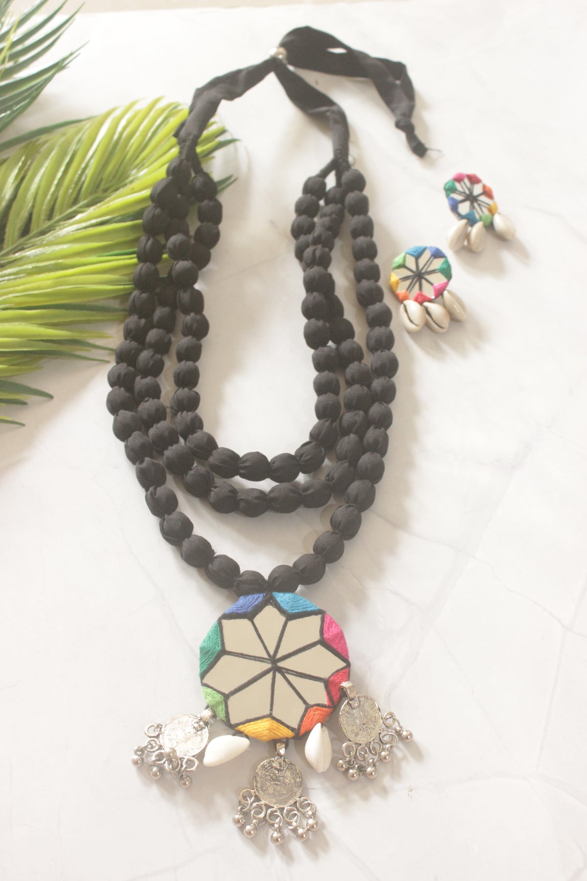 Black Fabric Beads Handmade Boho Necklace Set