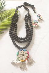 Black Fabric Beads Handmade Boho Necklace Set