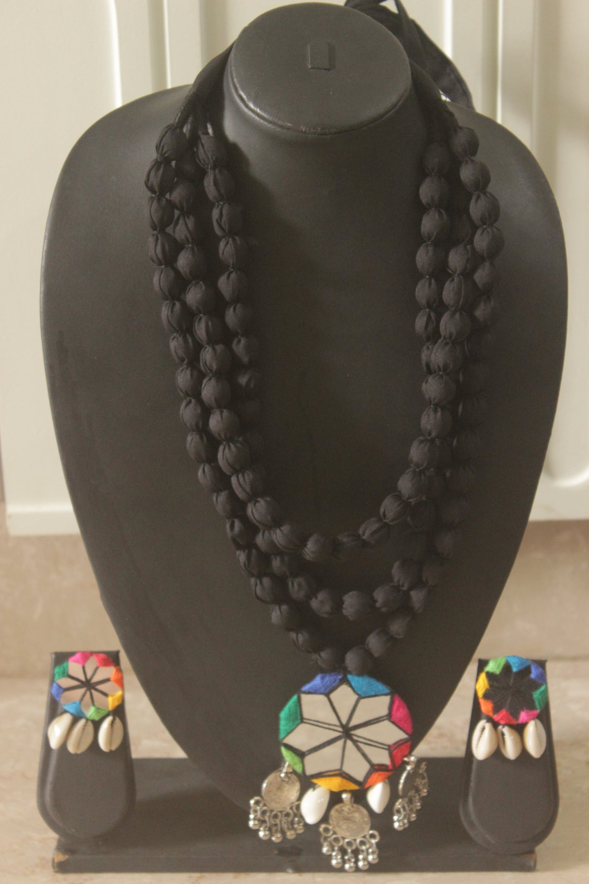 Black Fabric Beads Handmade Boho Necklace Set