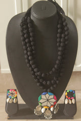 Black Fabric Beads Handmade Boho Necklace Set