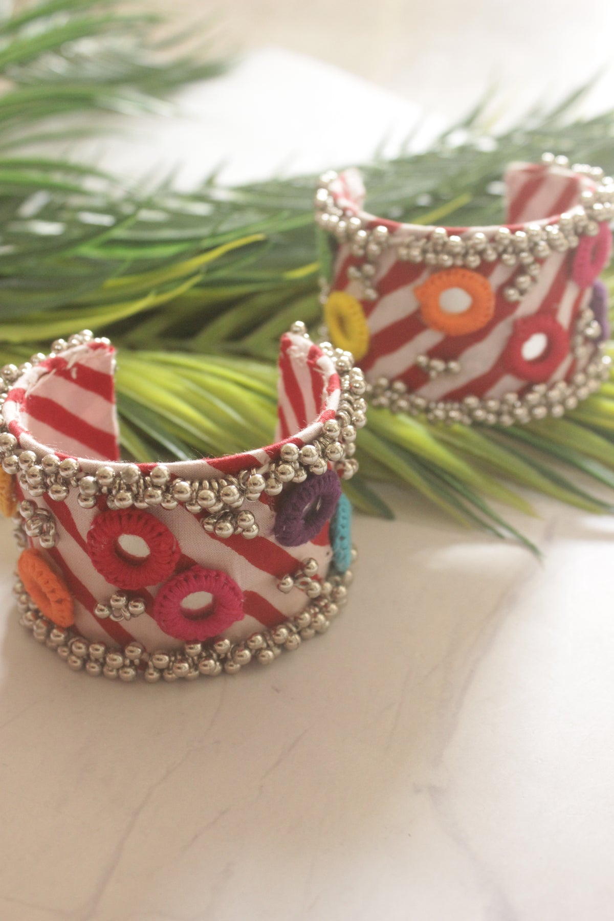 Vibrant Handcrafted Fabric and Mirror Work Handmade Bangles - Set of 2