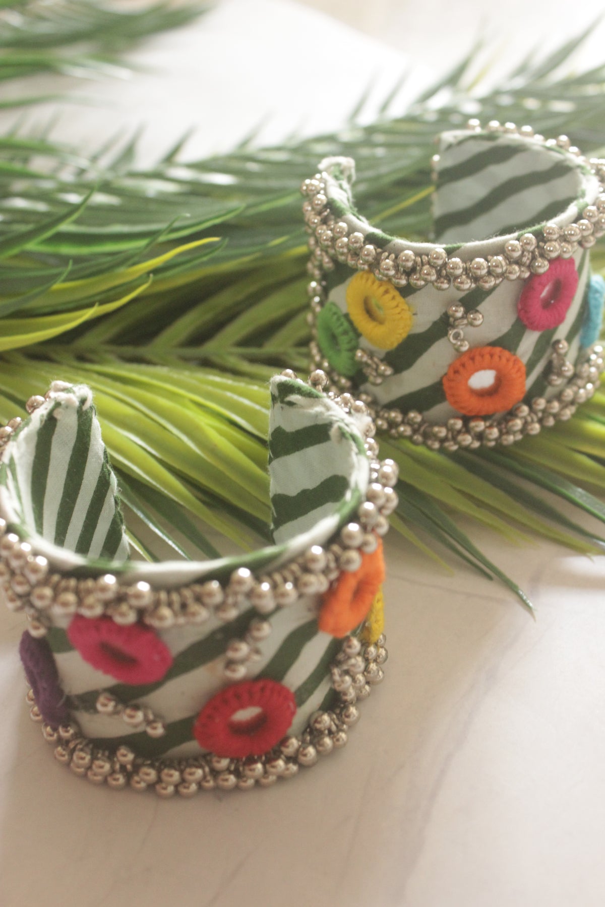 Vibrant Handcrafted Fabric and Mirror Work Handmade Bangles - Set of 2