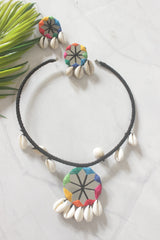 Handmade Fabric Choker with Mirrors and Shells