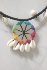 Handmade Fabric Choker with Mirrors and Shells