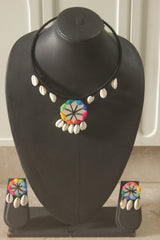 Handmade Fabric Choker with Mirrors and Shells