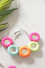 Multi-Color Fabric and Mirror Handmade Hoop Earrings