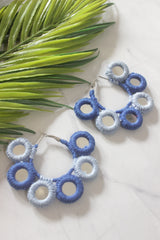 Shades of Blue Fabric and Mirror Handmade Hoop Earrings