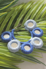 Shades of Blue Fabric and Mirror Handmade Hoop Earrings