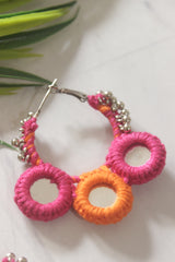 Orange and Pink Fabric and Mirror Handmade Hoop Earrings