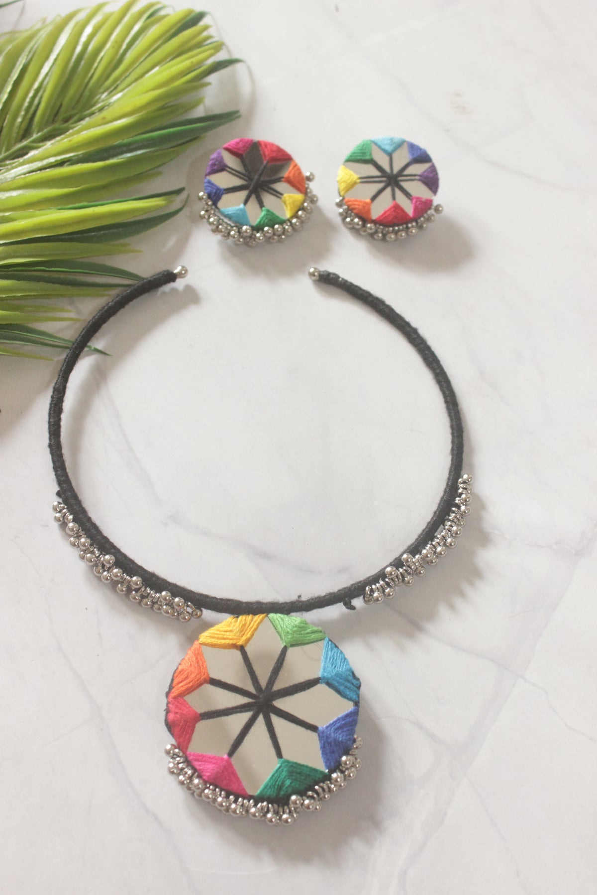 Handmade Fabric Choker with Mirrors and Ghungroos