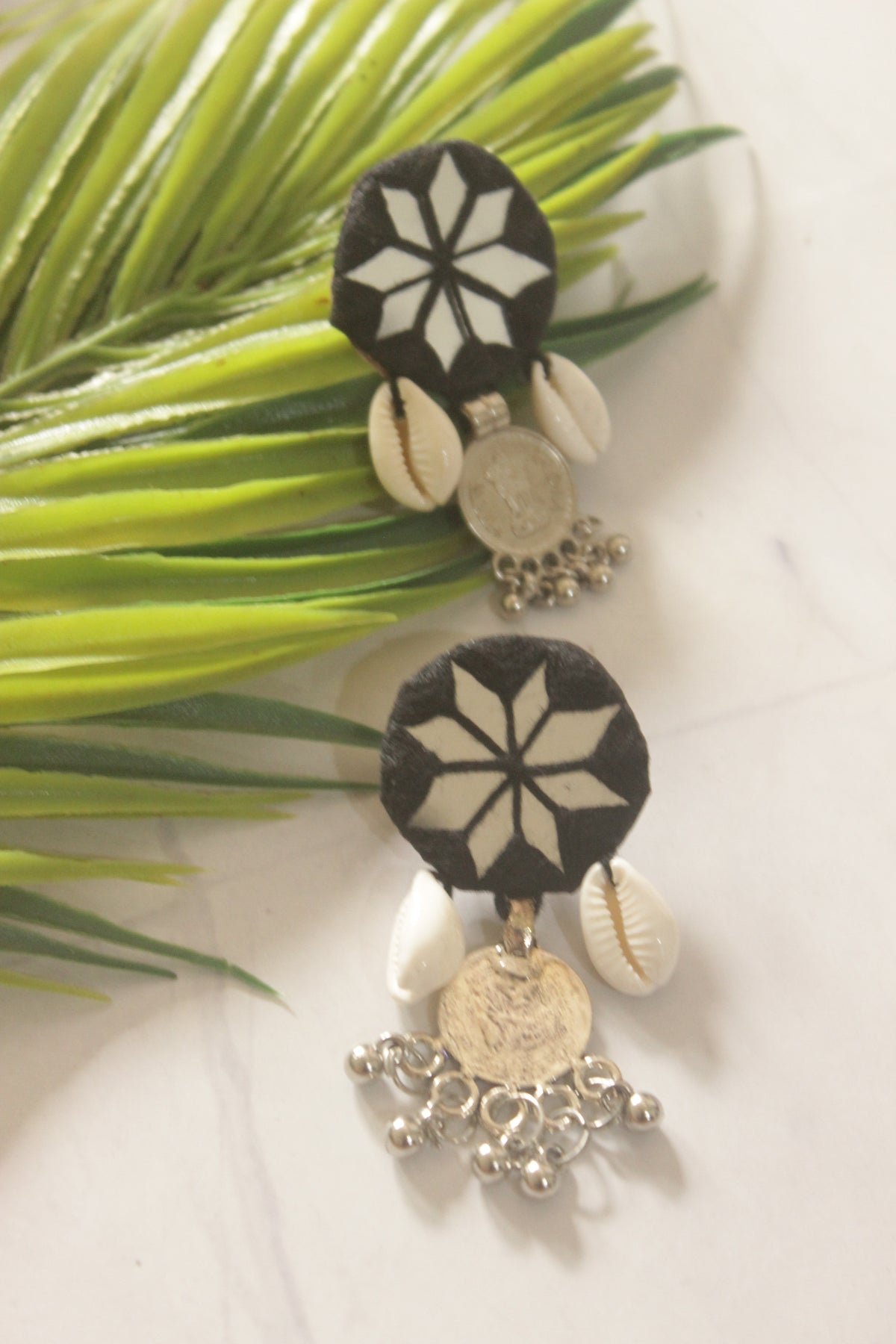 Black Fabric Handmade Necklace with Mirrors and Coins