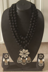 Black Fabric Handmade Necklace with Mirrors and Coins