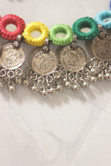 Multi-Color Fabric Handmade Choker with Mirrors and Coins