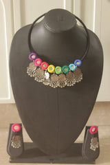 Multi-Color Fabric Handmade Choker with Mirrors and Coins