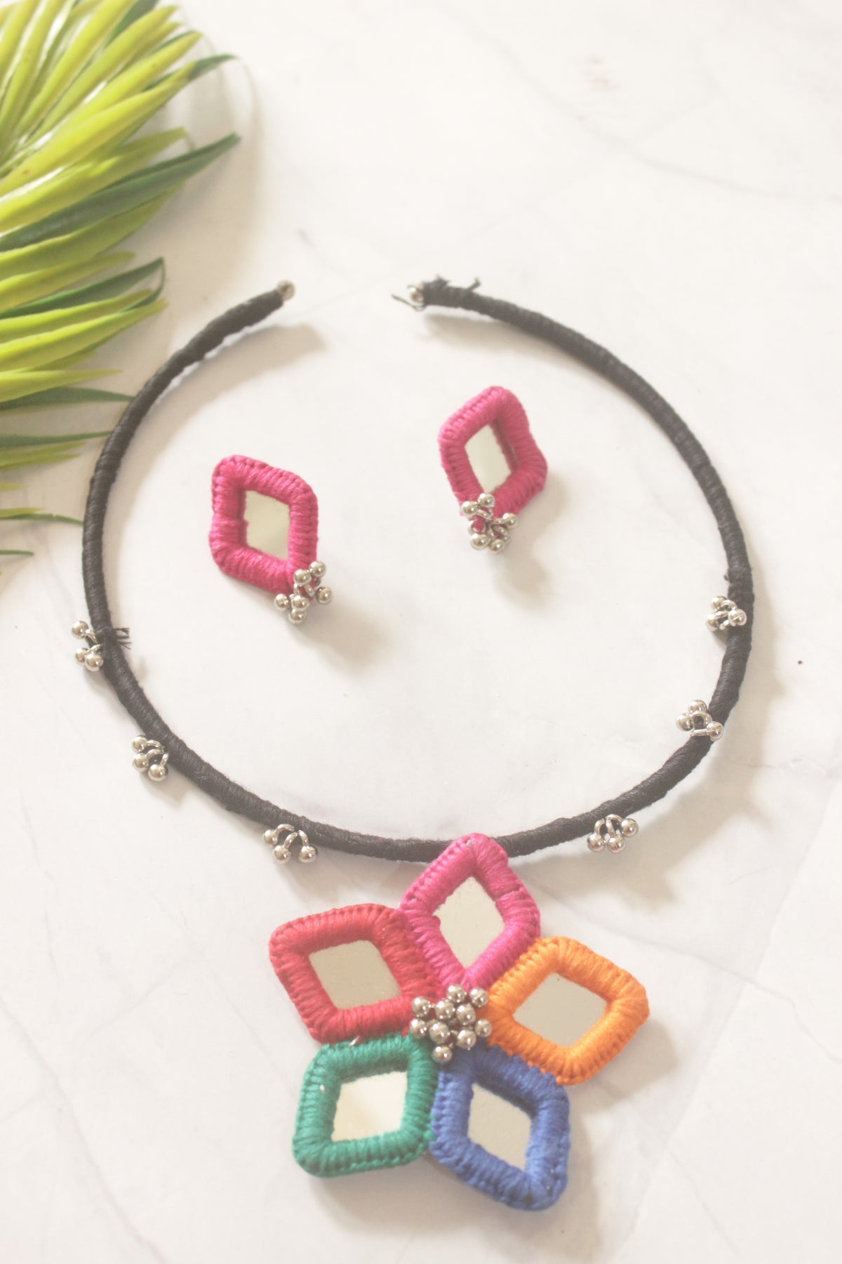 Multi-Color Fabric Handmade Choker with Mirrors and Ghungroos