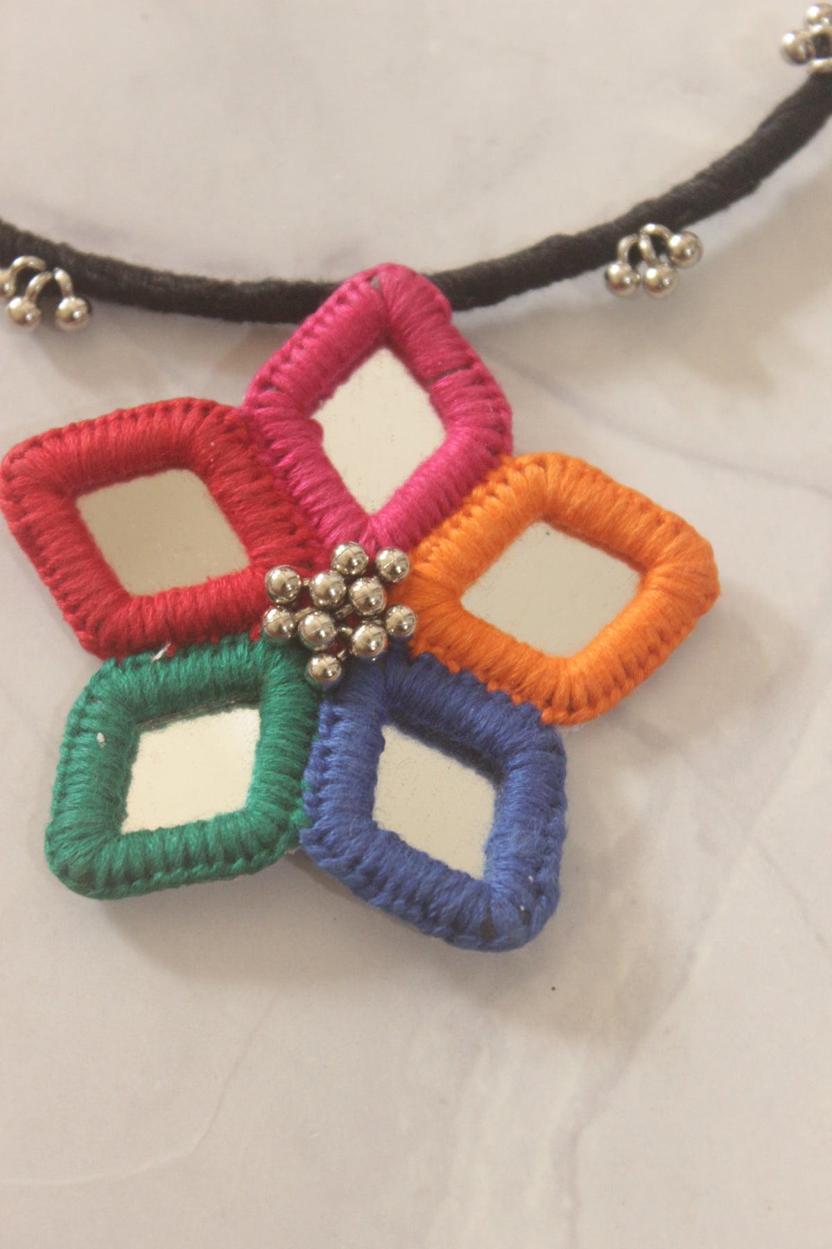 Multi-Color Fabric Handmade Choker with Mirrors and Ghungroos