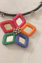 Multi-Color Fabric Handmade Choker with Mirrors and Ghungroos