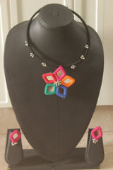 Multi-Color Fabric Handmade Choker with Mirrors and Ghungroos